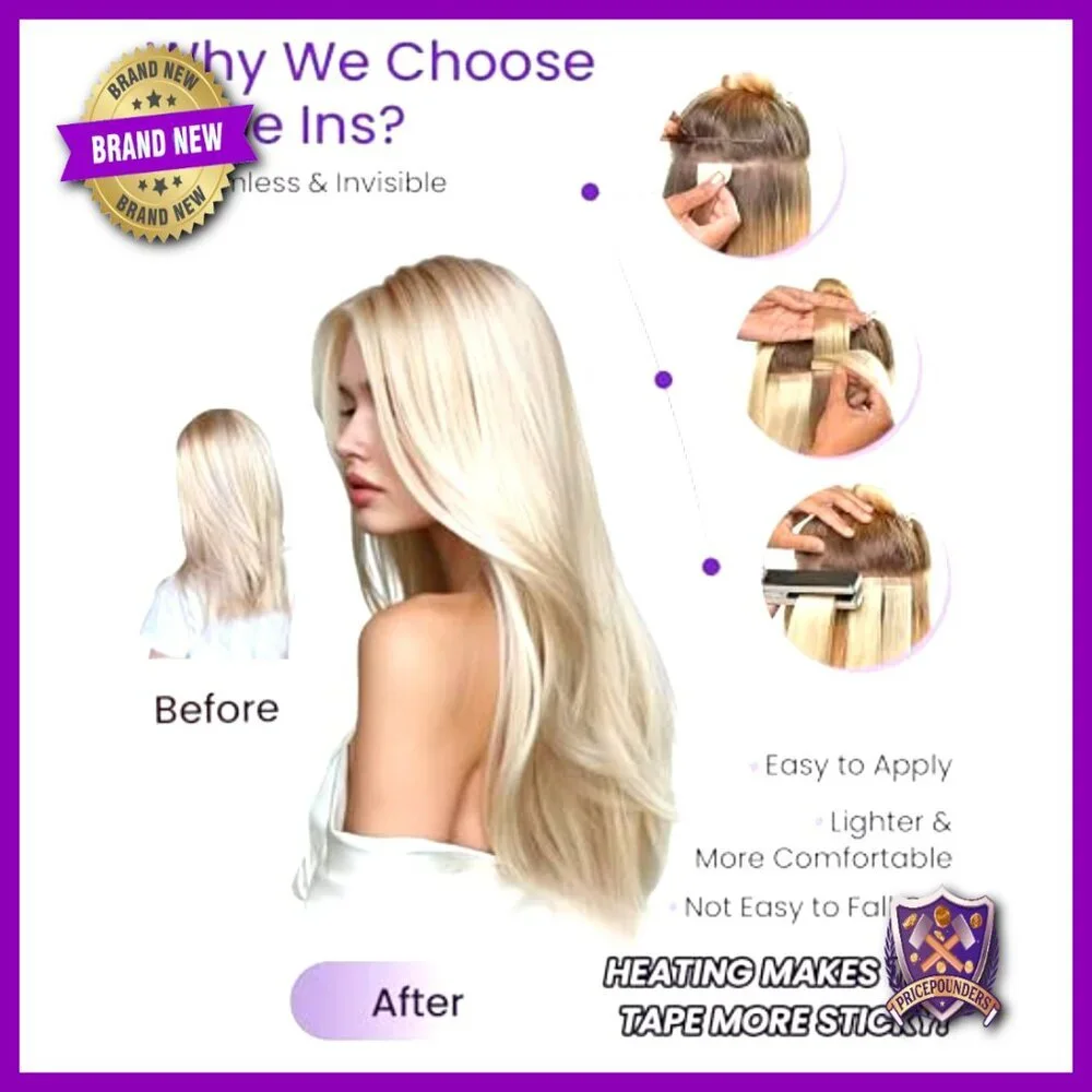 18-Inch Real Human Hair Tape-In Extensions, 50g Lightweight Invisible